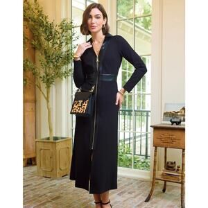 Spartina 449 Melanie Midi Dress w/ Faux Leather Black Sz Large Preppy